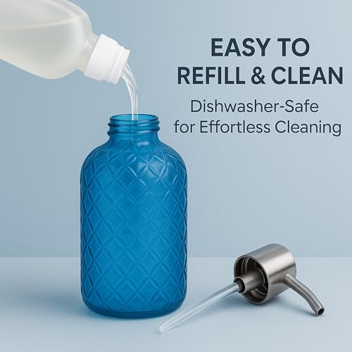 Casafoyer 15 Oz Blue Glass Soap Dispenser with Stainless Steel Pump