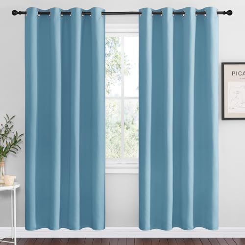 NICETOWN Teal Blue Blackout Curtains, 55"W x 78"L Thermal Insulated Drapes