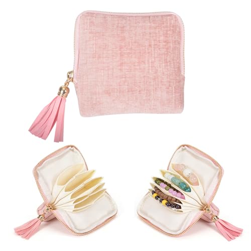 Light Pink Travel Jewelry Case with Tassel Zipper & 6 Layers