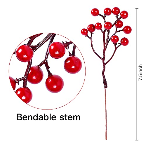 Artificial Red Berry Stems 30 Pack Christmas Holly Branches for Holiday Decorations - Variation: Red