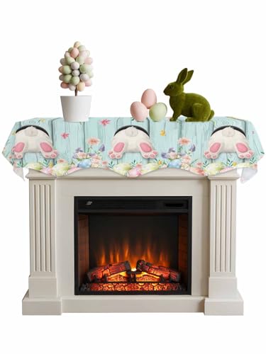 Easter Fireplace Scarf with Bunny & Eggs - 90x17 Inch Floral Decor