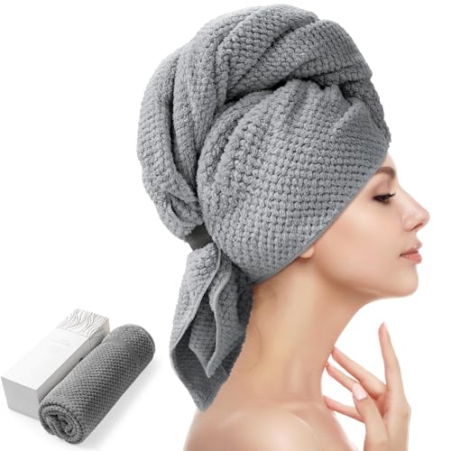 YFONG Gray Large Microfiber Hair Towel Wrap - Super Absorbent 26"x40"