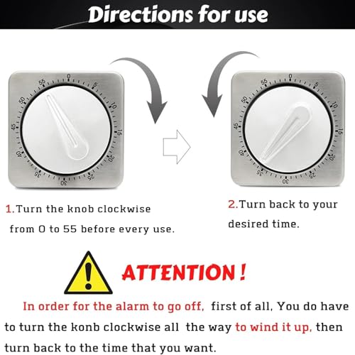 ALBAYRAK White Mechanical Kitchen Timer with Loud Alarm - Magnetic Stainless Steel Cooking Timer