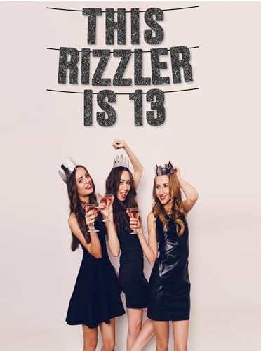 Pre-Strung Black Glitter 13th Birthday Banner - Funny Gen Z Design