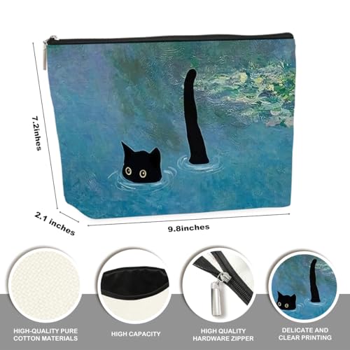 FTIRPW Funny Black Cat Makeup Bag - Water-Resistant Travel Cosmetic Pouch