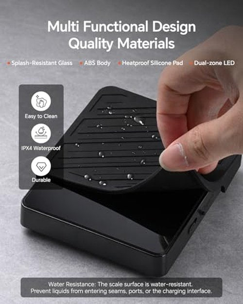 MUVNA Espresso Mini Coffee Scale with Timer & Flow Rate Indicator - 2kg/0.1g Precision Digital Scale with Waterproof Silicone Mat for Pour Over, Coffee Bean Weight, Kitchen, Black