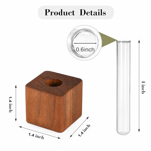 Walnut 4-Piece Magnetic Wooden Vases Set with Test Tubes & Greeting Card
