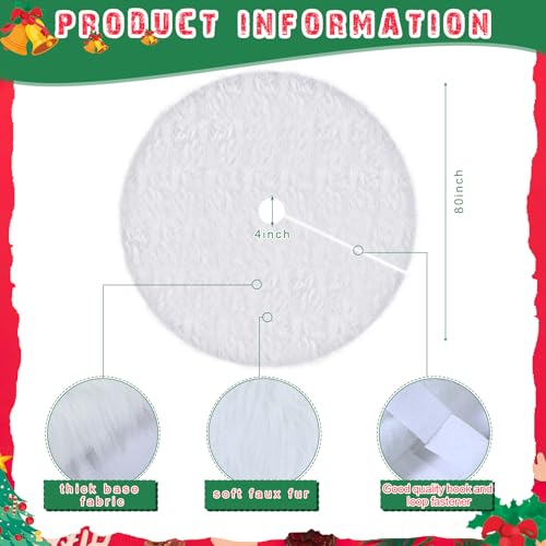 80-Inch White Faux Fur Christmas Tree Skirt - Classic Holiday Decoration