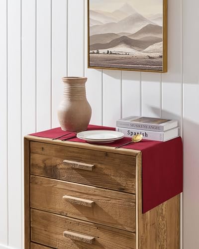 Red Linen Textured Border Table Runner 14x72 Inch for Dining & Decor - ZeeMart