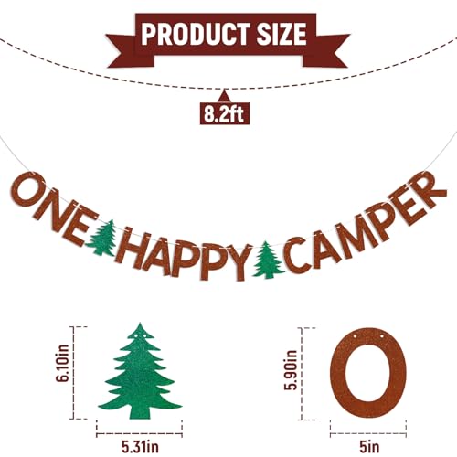 One Happy Camper Banner - Brown Glitter Forest Adventure Party Decoration