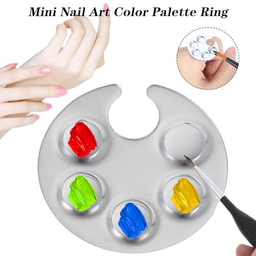 Tyqour 5 Pcs Stainless Steel Wearable Nail Art Mixing Palette Rings Silver