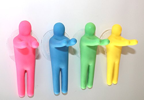 Funny People Toothbrush Holder & Multi-Use Suction Hooks, 4-Piece Set