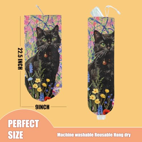 Floral Cat Plastic Bag Holder - Wall Mount Grocery Organizer
