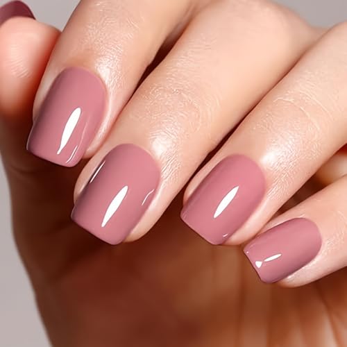 Short Square Press on Nails Glossy Reddish Brown Terracotta False Nails
