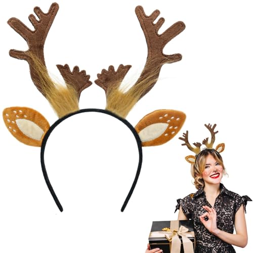 Beviliu Deer Antlers Headband - Fluffy Reindeer Ears for Christmas Costume