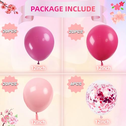 66pcs Pink Balloons Set - 12 Inch Latex Confetti for Parties