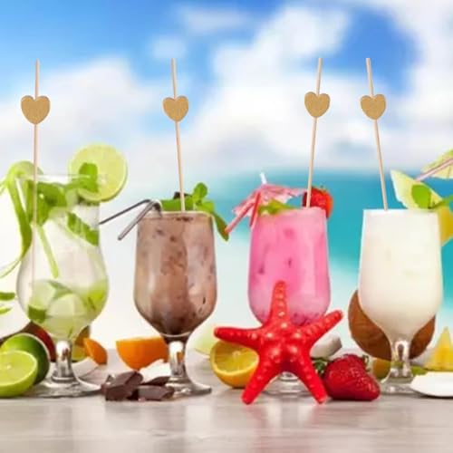120-Pack Golden Heart Bamboo Cocktail Picks, 5.9-inch Decorative Skewers