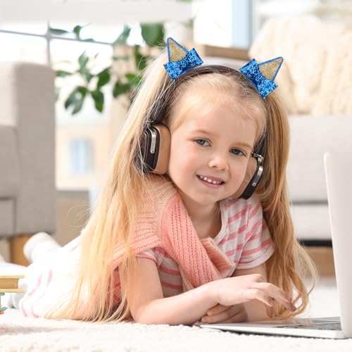 GUGUMO 2 Pcs Blue Glitter Ear Hair Clips with Bows for Cosplay and Parties