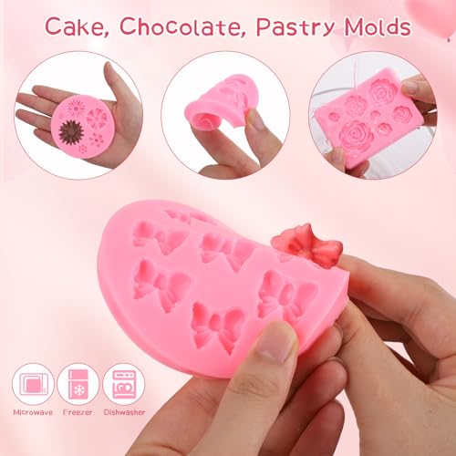 Pimoys Flower & Bow Silicone Molds for Chocolate, Candy & Cake Decorating