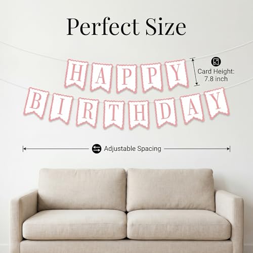 Pink Birthday Banner with Satin Bows & Scalloped Edges - Reusable Party Decor