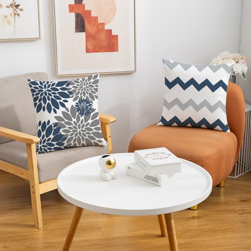 Mimkus 18x18 Blue Geometric Throw Pillow Covers - 4 Piece Farmhouse Set