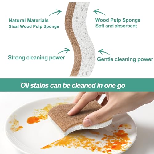 12-Pack Natural Kitchen Sponges, Biodegradable Cellulose & Coconut Scrubbers