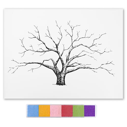 Wedding Fingerprint Guest Book - 12x16 Inch Canvas Tree Art with Ink Pads