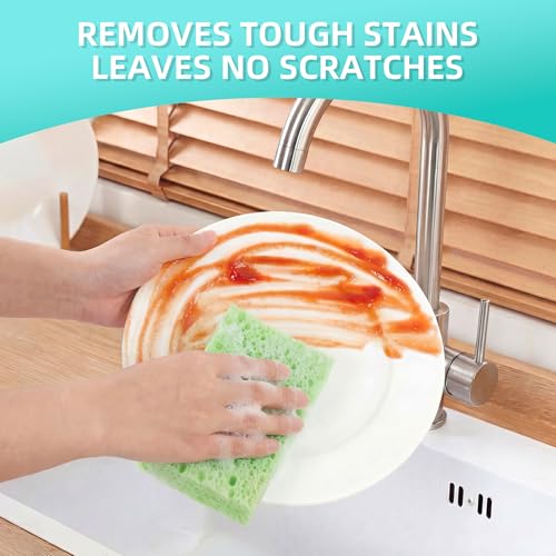 JOYMOOP Cellulose Kitchen Sponges - Non-Scratch Dish Scrubbers, 12 Pack