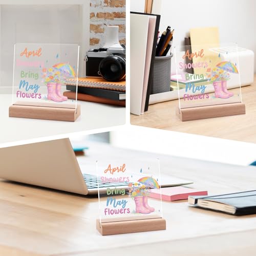 Spring Decor Acrylic Plaque with Wooden Stand - Inspirational Home Sign