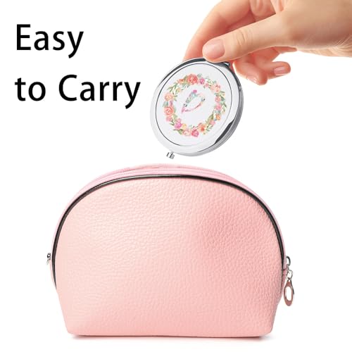 Personalized Floral Monogram Compact Mirror - QUSTGO Silver 2.75"