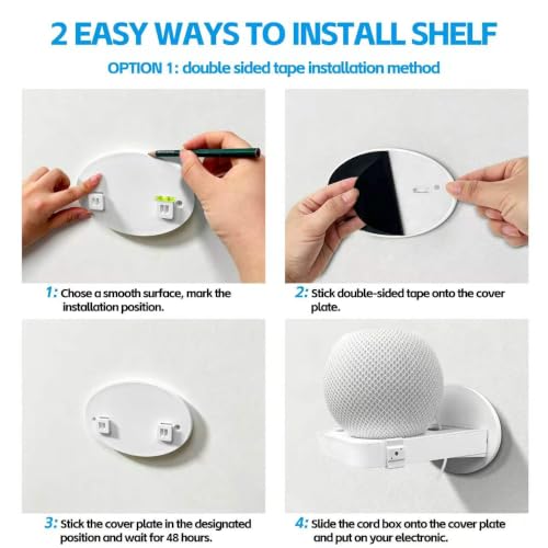 BELIEFLUO Universal No Drill Wall Mount Cable Organizer Shelf - Adhesive Outlet Storage