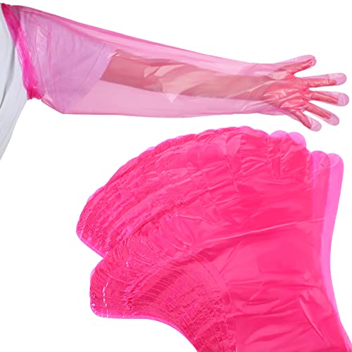 Patelai 50-Pack Disposable Shoulder-Length Field Dressing Gloves - Pink