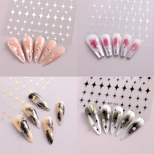 Dulyork 12 Sheet 3D Star Nail Stickers Self-Adhesive Decals