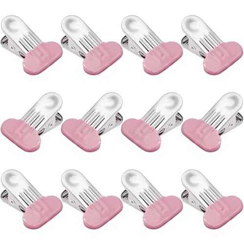 PHITUODA 12-Pack Pink Chip Bag Clips, 1.5-Inch Stainless Steel Food Clips