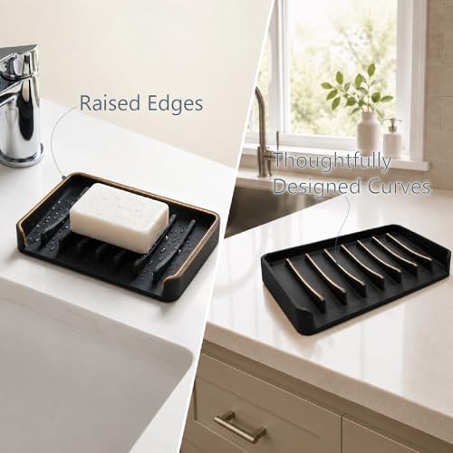 Bathway Silicone Soap Dish - Self-Draining Bar Soap Holder, Black (2 Pack)