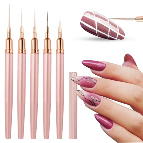 WOKOTO 5-Piece Rose Gold Nail Art Liner Brush Set - Fine Detail & Striping