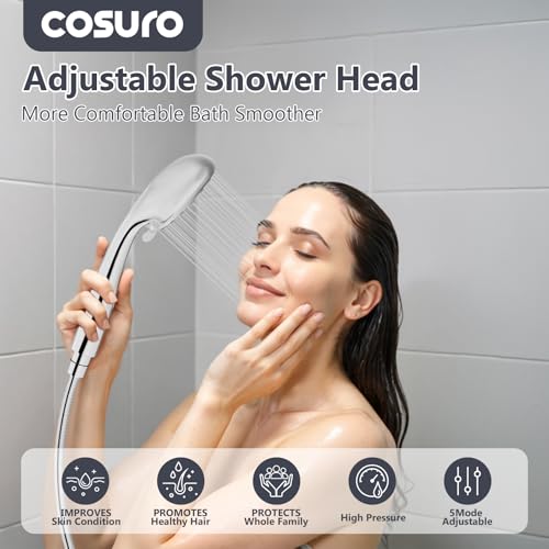 Cosuro High Pressure Shower Head with 5 Spray Modes & Hose