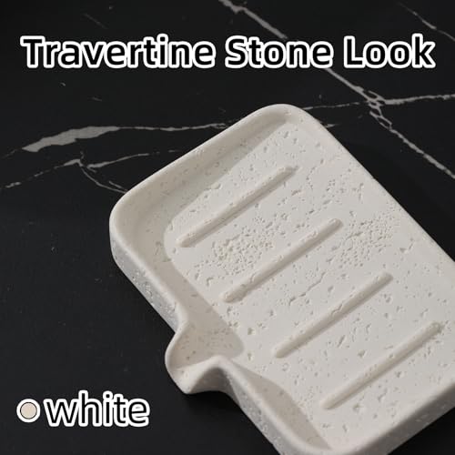 Self-Draining Travertine Stone Soap Dish - Off White Bar Soap Holder