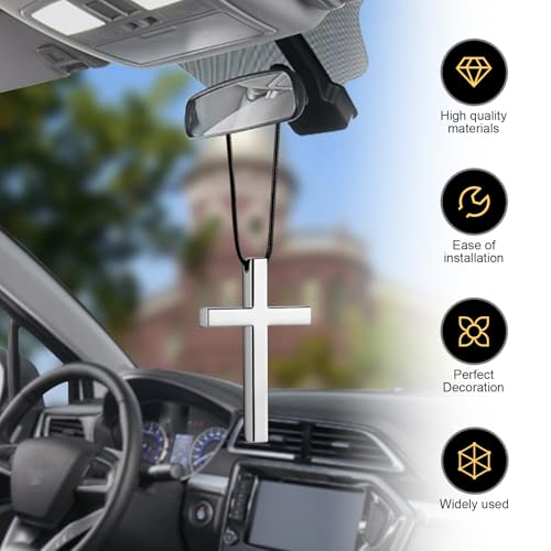 Zinc Alloy Cross Rearview Mirror Pendant - Christian Car Decor