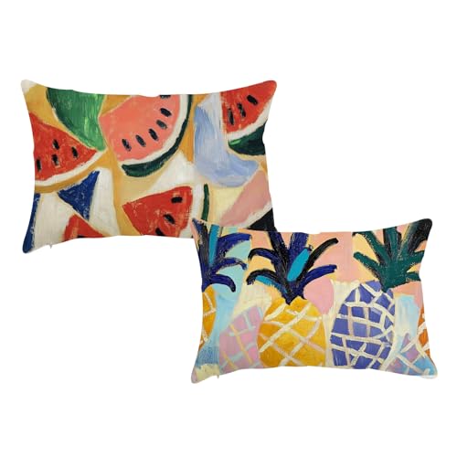 Summer Fruit Throw Pillow Covers Set of 2 12x20 Inches - Artistic Canvas-Like Decor