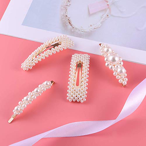 Mozff Pearl Hair Clips for Women - 2Pc Elegant Snap Barrettes