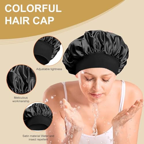 Taowave Satin Sleep Bonnet for Curly Hair & Elastic Band Black
