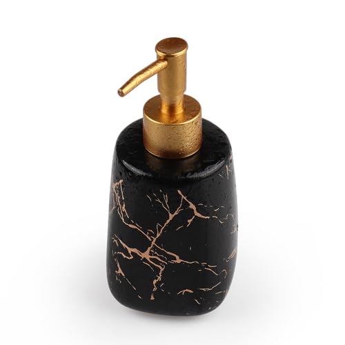 Black Ceramic Soap Dispenser - 12 Oz Refillable Lotion Pump with Marble Design