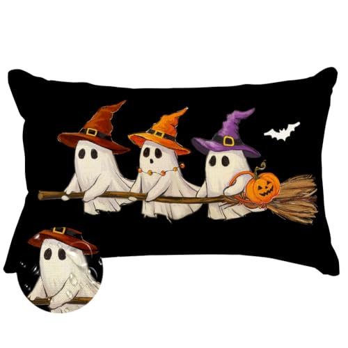 RABUSOFA Halloween Outdoor Throw Pillow Cover 12x20 - Waterproof Ghost Decor