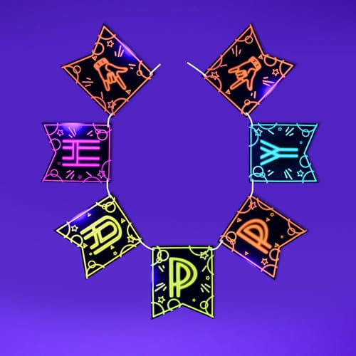 Neon Glow Happy Birthday Banner Pre-Strung Black Light Party Decorations