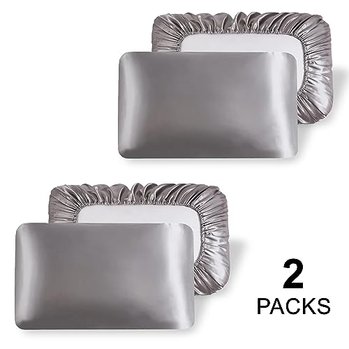 Silk Satin Pillowcases 2-Pack for Hair and Skin - Travel & DIY Sublimation Grey