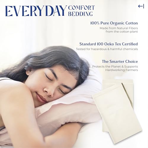 Mayfair Linen Organic Cotton Queen Pillow Cases Set of 2 - Ivory, Cool & Breathable
