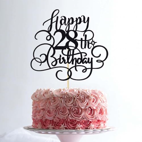 Black Glitter 28th Birthday Cake Topper - Cheers to 28 Years