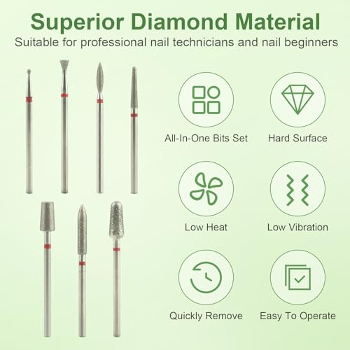 KAZIPOP 8-Piece Diamond Nail Drill Bits Set with Cleaning Brush 3/32"