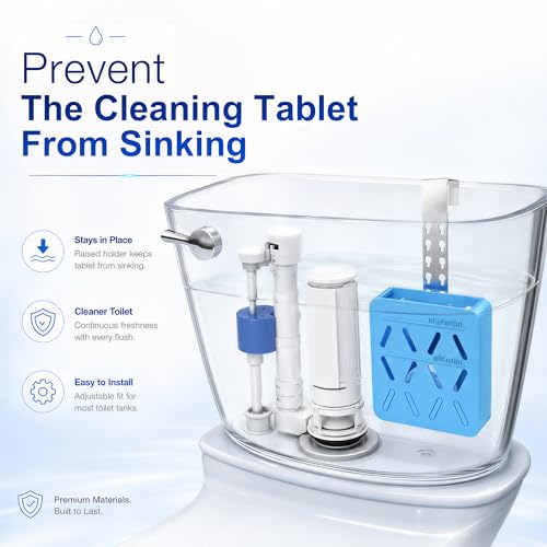 BrainKer Adjustable Toilet Tank Tablet Holder - Silicone Caddy - Blue